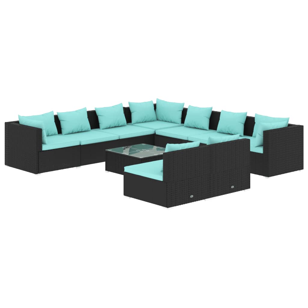 Garden Lounge Set Black with Water blue cushions