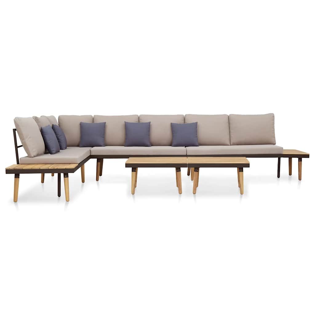 Garden Lounge Set Brown and Grey Solid Acacia Wood, Steel, Polyester