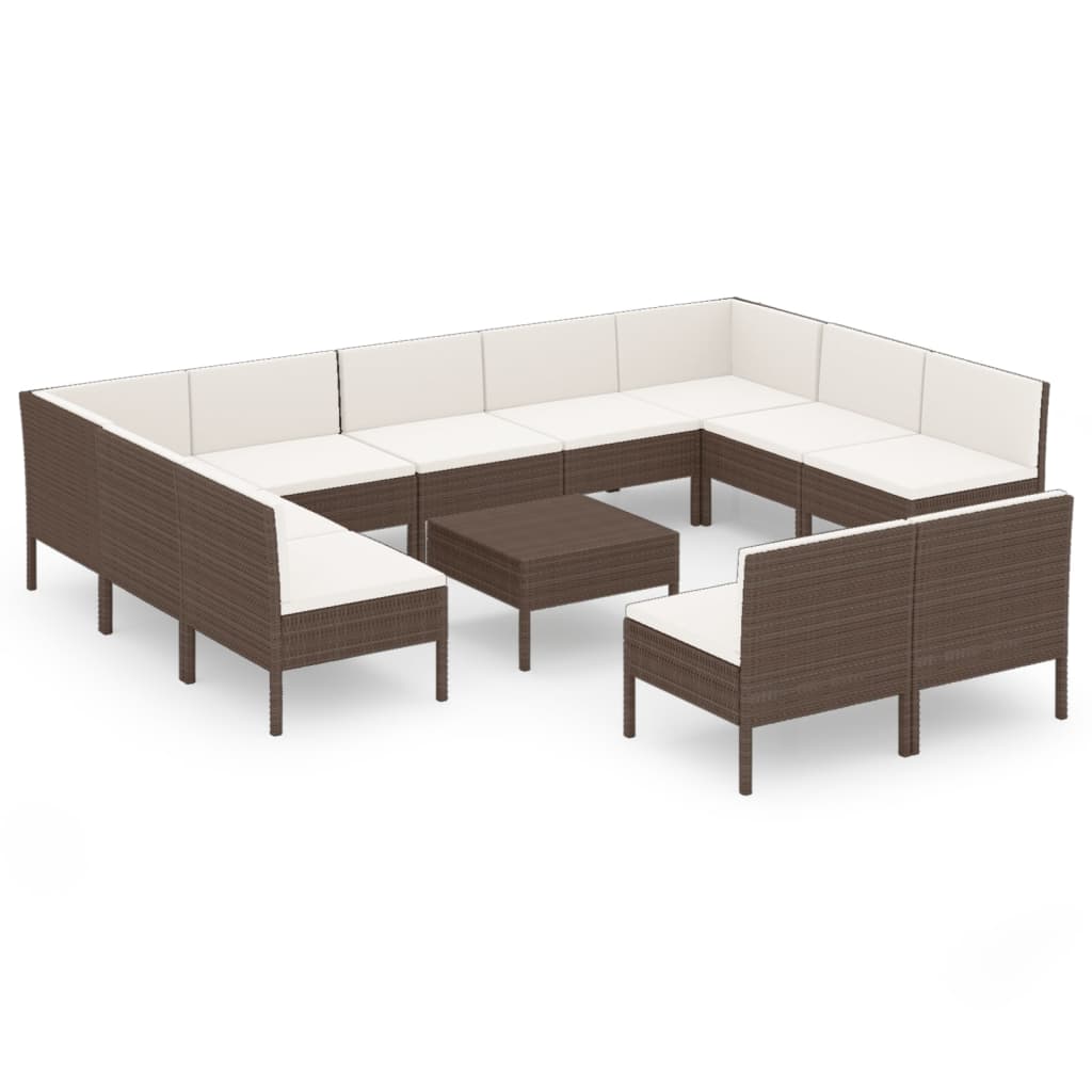 Garden Lounge Set Brown, Cream White PE Rattan Large Modular