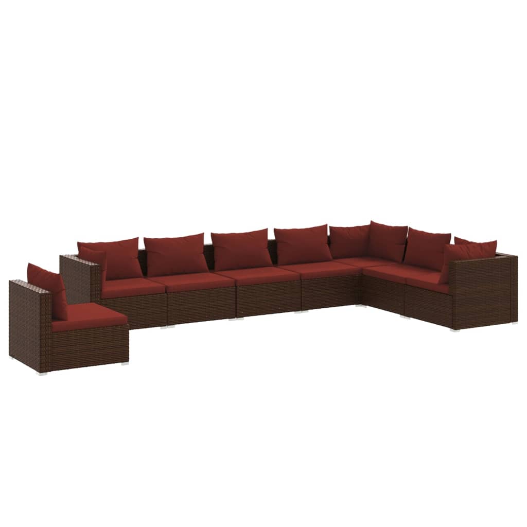 Garden Lounge Set Brown PE rattan, powder-coated steel, fabric