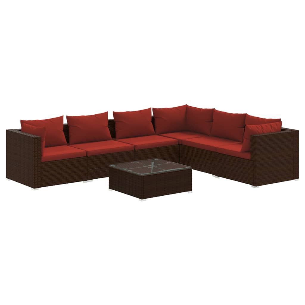 Garden Lounge Set Brown PE rattan, powder-coated steel, glass