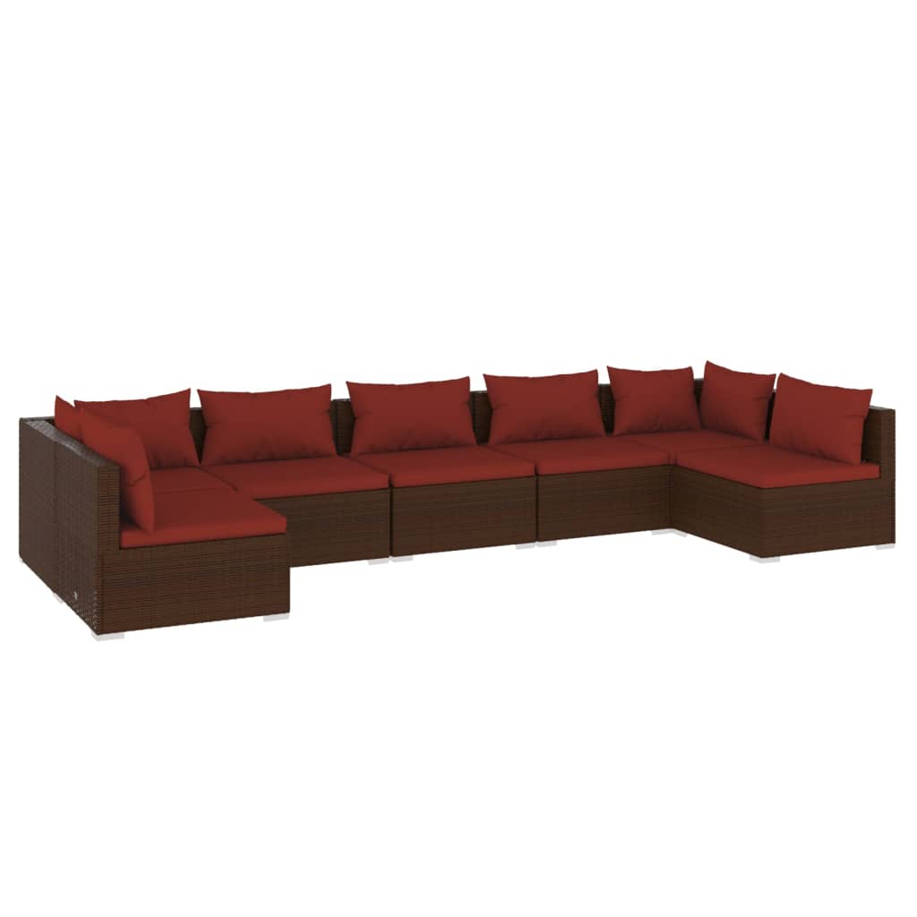 Garden Lounge Set Brown PE rattan, powder-coated steel, plastic