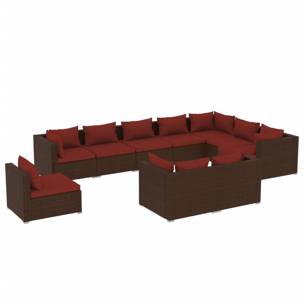 Garden Lounge Set Brown PE rattan, powder-coated steel, plastic