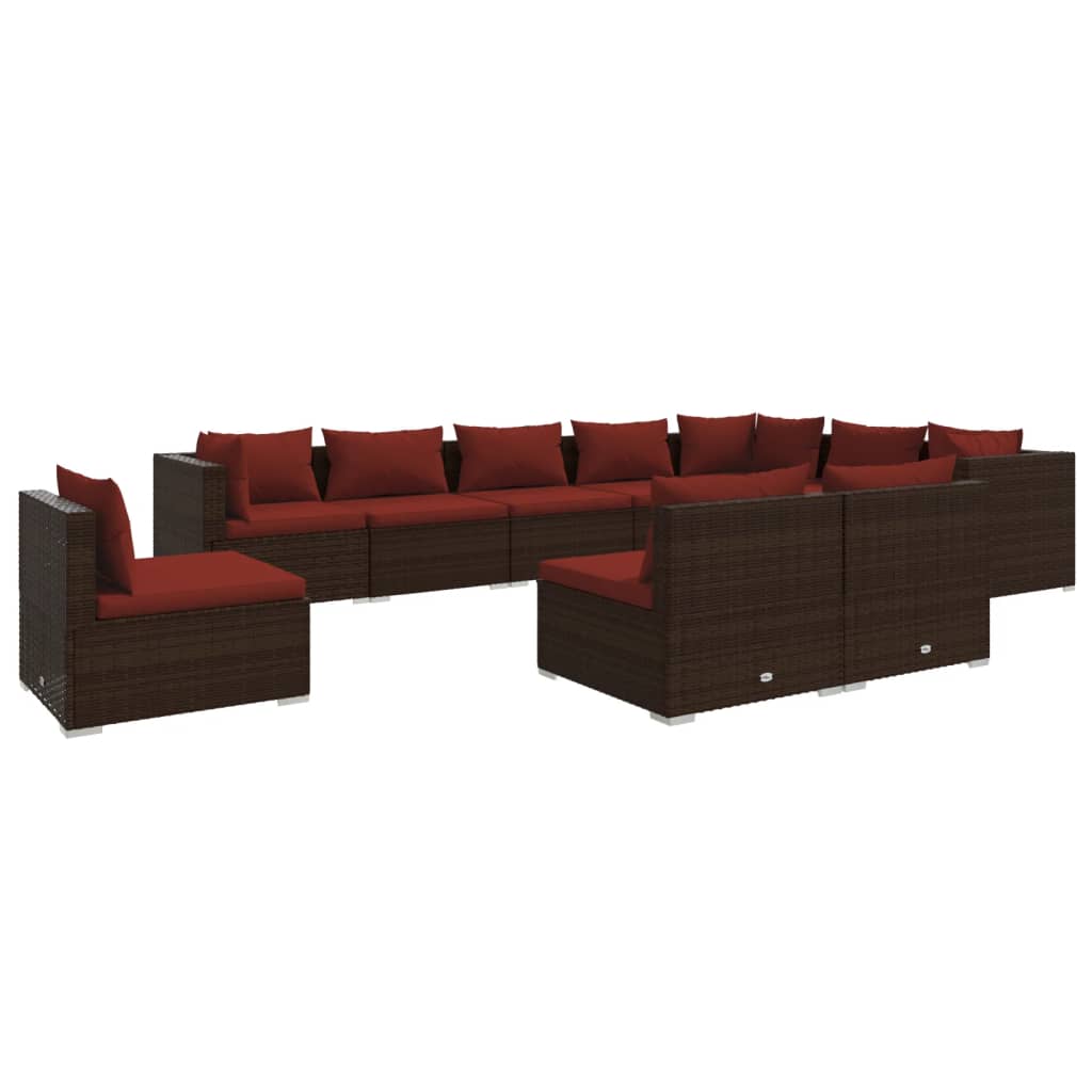 Garden Lounge Set Brown PE rattan, powder-coated steel, plastic