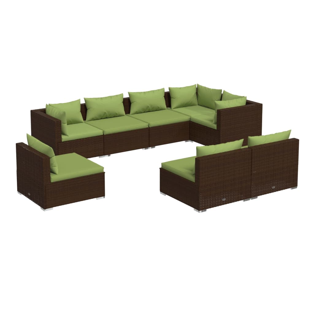 Garden Lounge Set Brown PE rattan, powder-coated steel, plastic