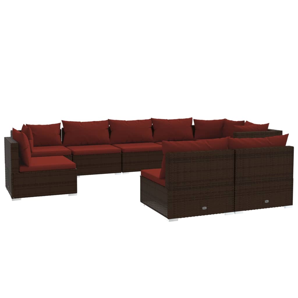 Garden Lounge Set Brown PE rattan, powder-coated steel, plastic
