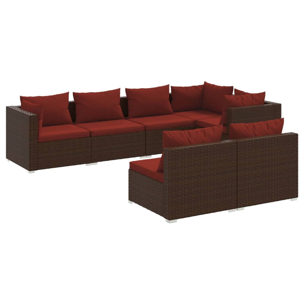 Garden Lounge Set Brown PE rattan, powder-coated steel, plastic