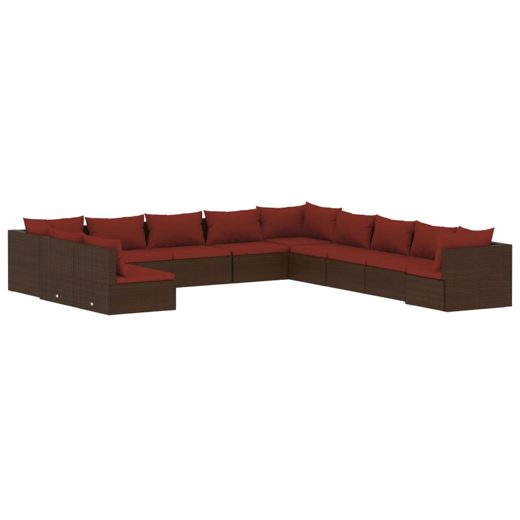 Garden Lounge Set Brown PE rattan, Powder-Coated Steel, Plastic