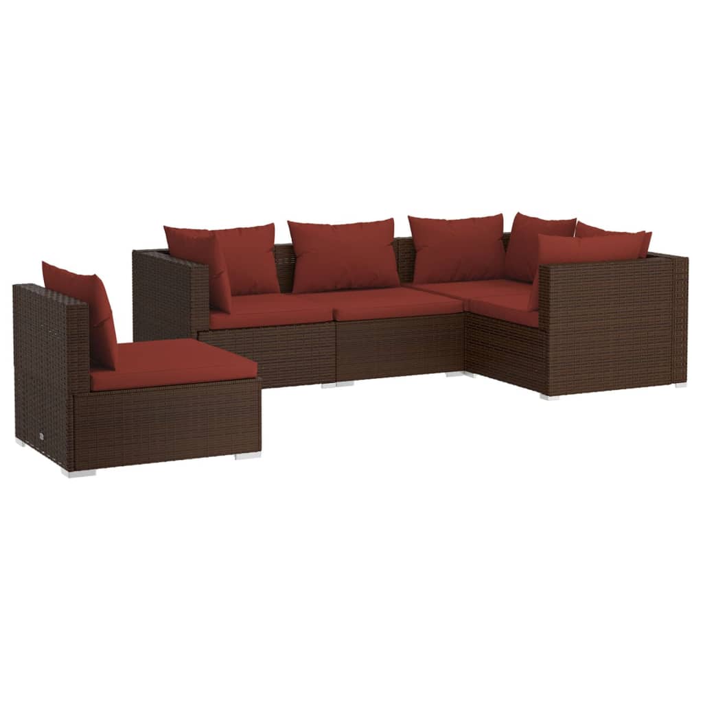 Garden Lounge Set Brown PE Rattan, Powder-Coated Steel, Plastic