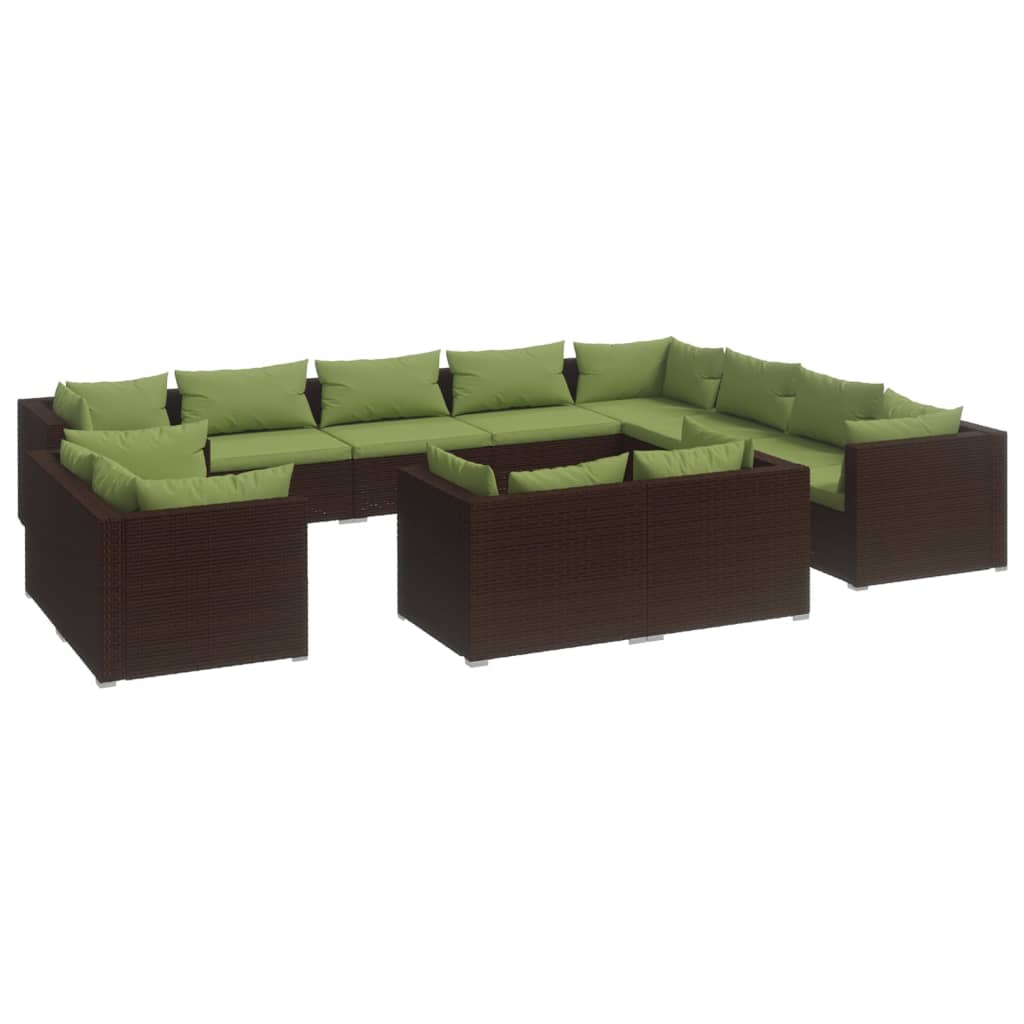 Garden Lounge Set Brown PE rattan, powder-coated steel, plastic