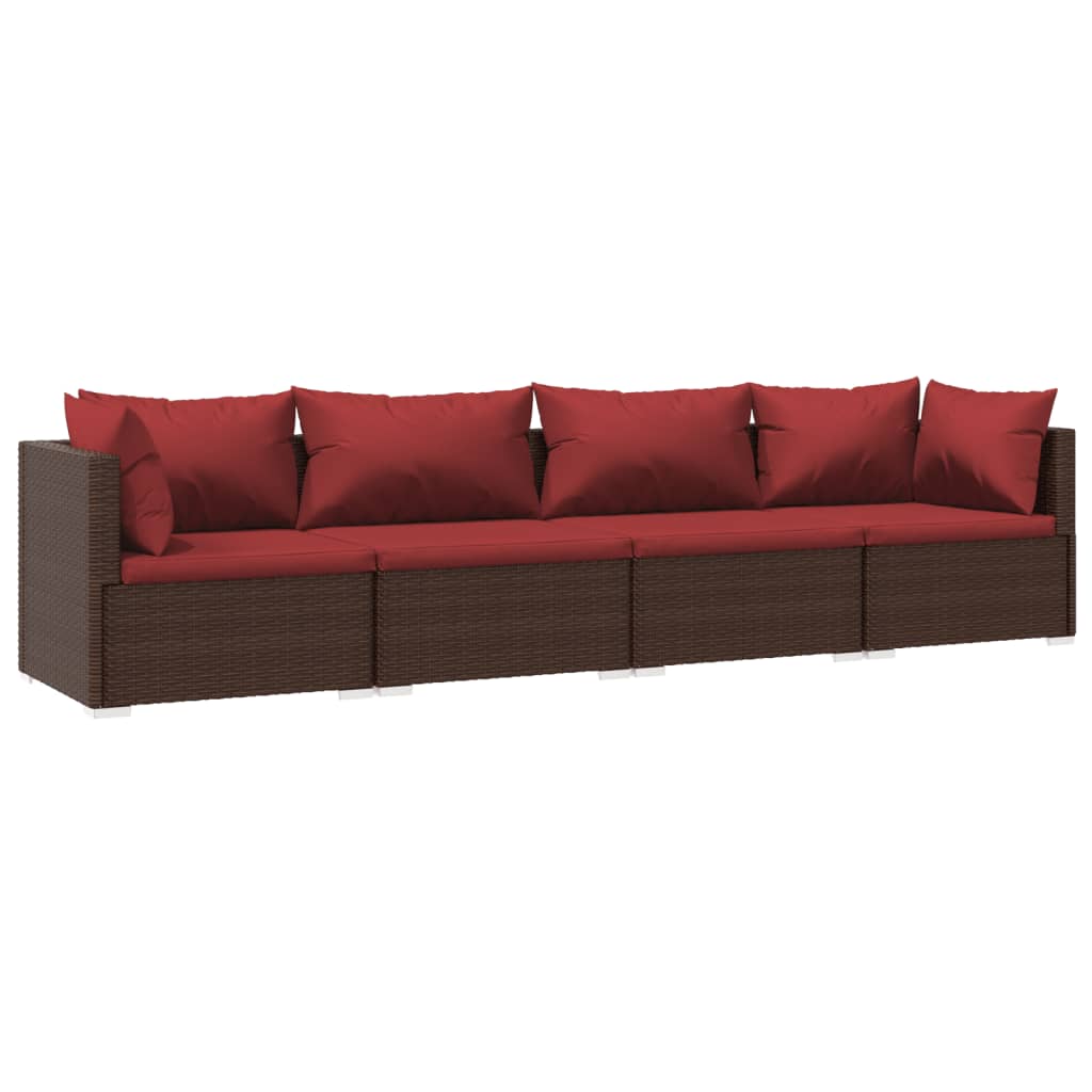 Garden Lounge Set Brown PE rattan, powder-coated steel, plastic