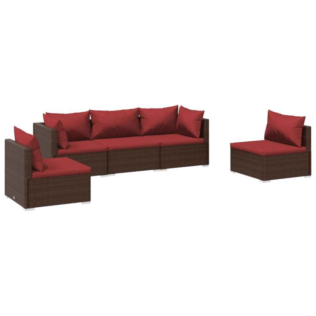 Garden Lounge Set Brown PE rattan, powder-coated steel, plastic