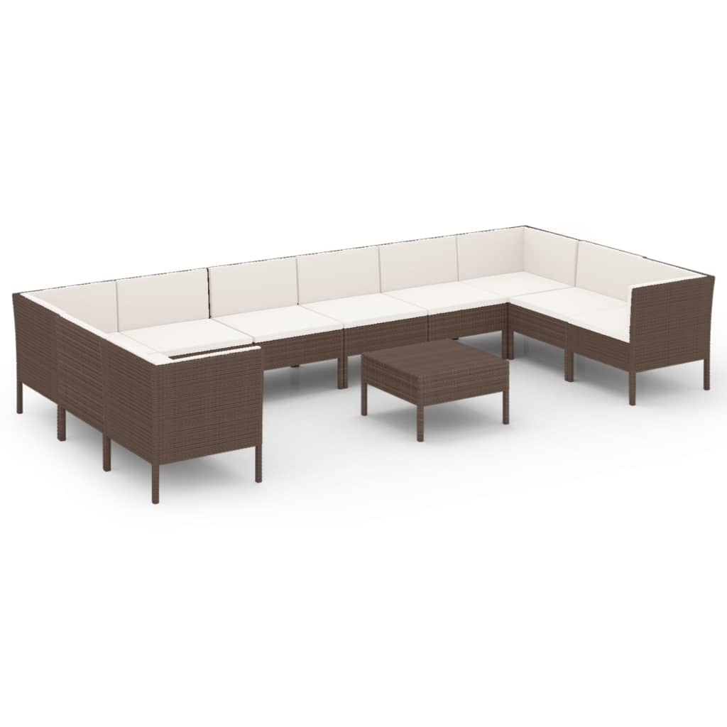 Garden Lounge Set Brown PE rattan, Powder-coated steel, Polyester