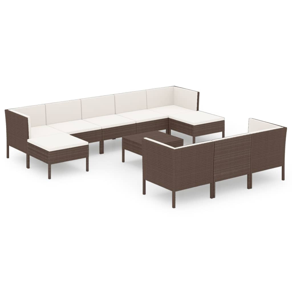 Garden Lounge Set Brown PE Rattan, Powder-Coated Steel, Polyester