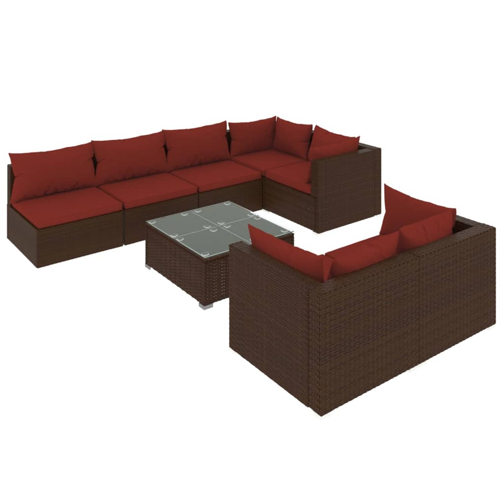 Garden Lounge Set Brown with Cinnamon Red Cushions