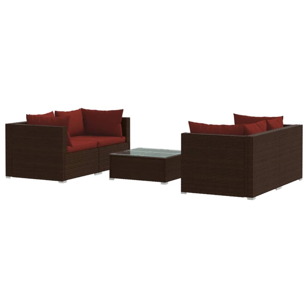 Garden Lounge Set Brown with cinnamon red cushions
