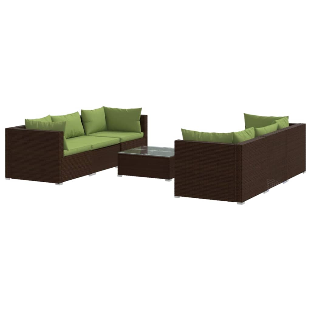 Garden Lounge Set Brown with Green cushions