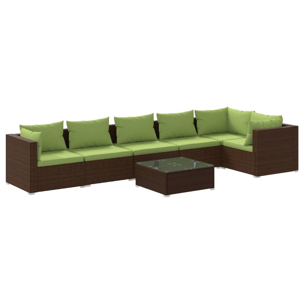 Garden Lounge Set Brown with green cushions