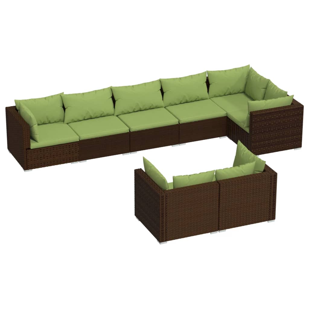 Garden Lounge Set Brown with green cushions