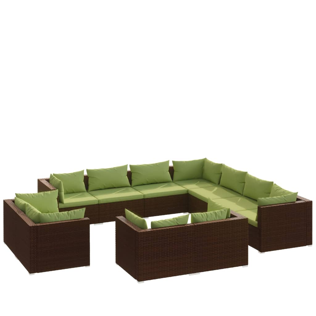Garden Lounge Set Brown with green cushions