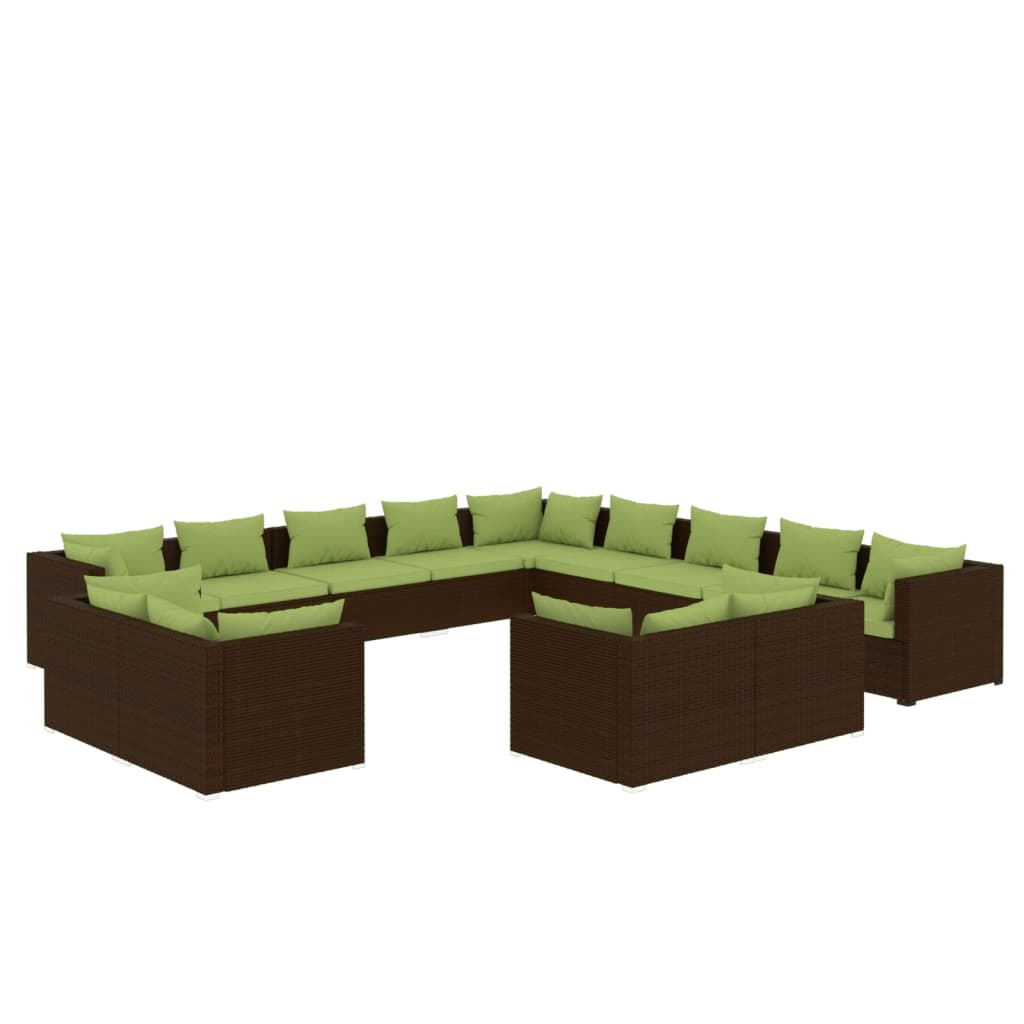 Garden Lounge Set Brown with green cushions
