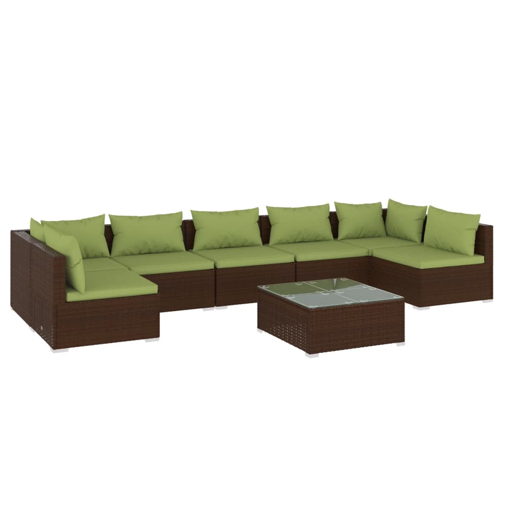 Garden Lounge Set Brown with Green Cushions PE Rattan Large