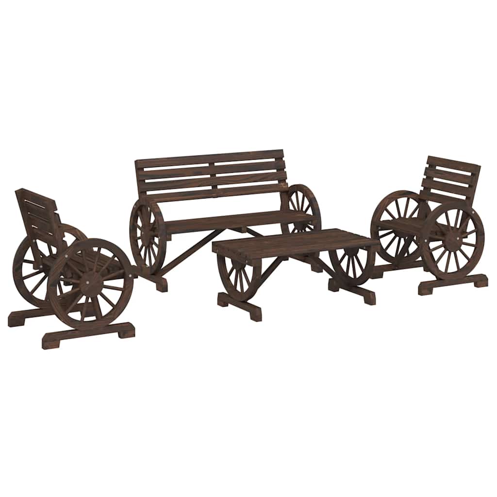 Garden Lounge Set Burnt Look Solid Fir Wood Standard Ergonomic