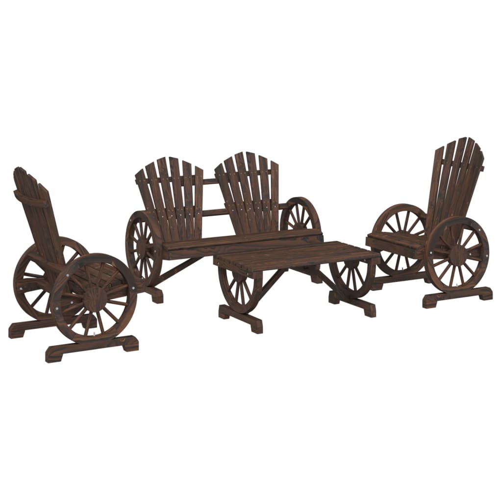 Garden Lounge Set Burnt Wood Solid fir wood with a burnt look