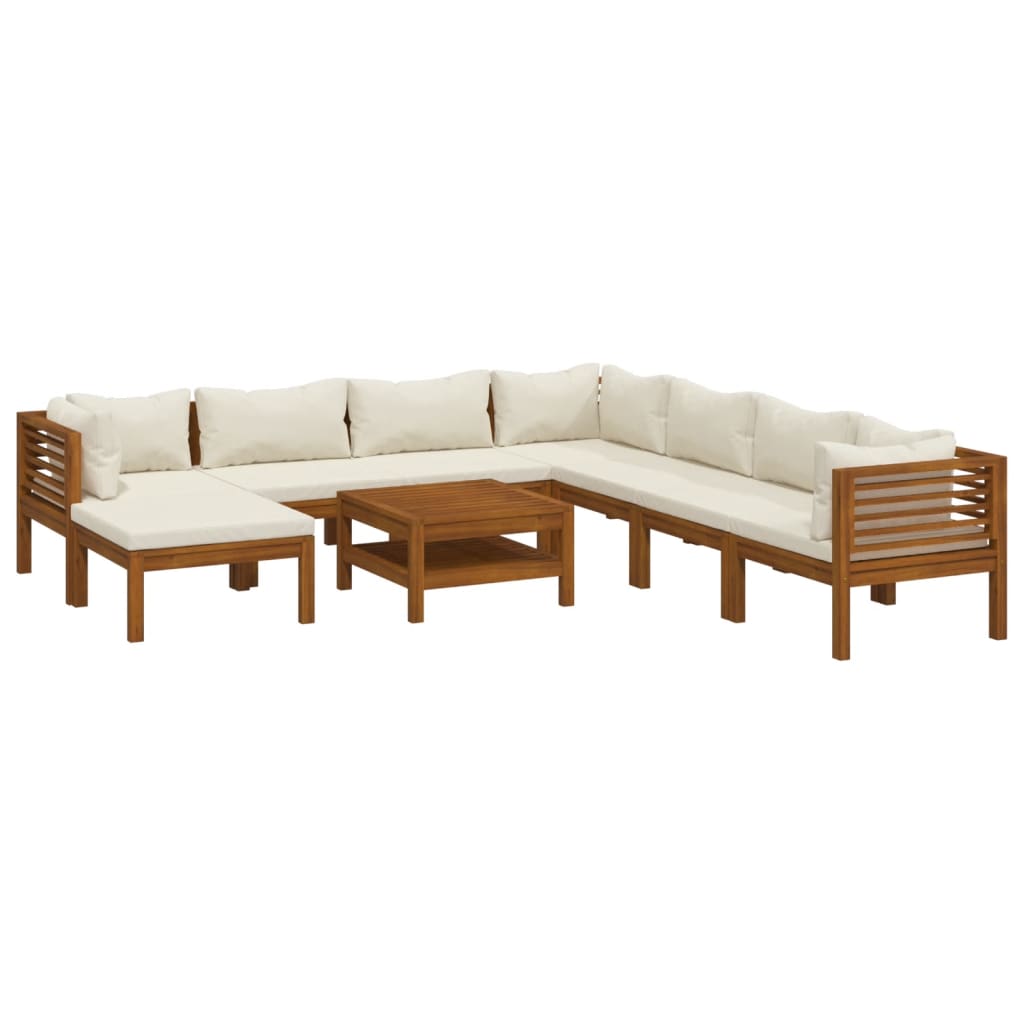 Garden Lounge Set Cream and natural wood tone Solid acacia wood