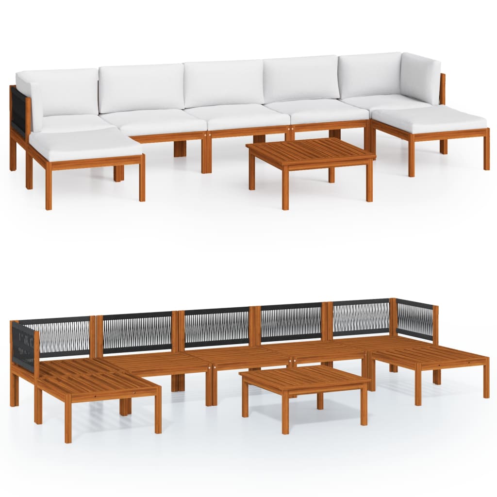 Garden Lounge Set Cream, Brown Solid acacia wood, Fabric Standard
