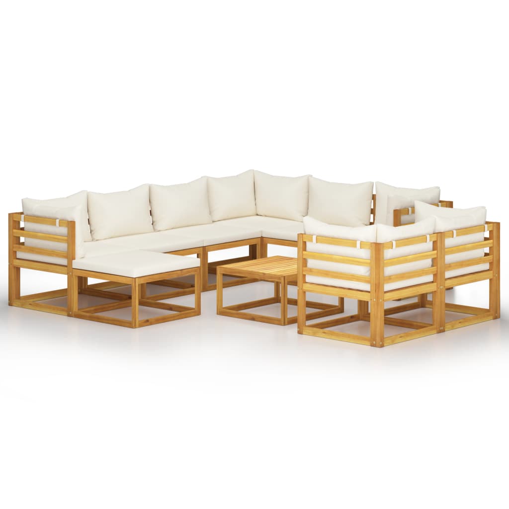 Garden Lounge Set Cream cushions, Natural wood frame