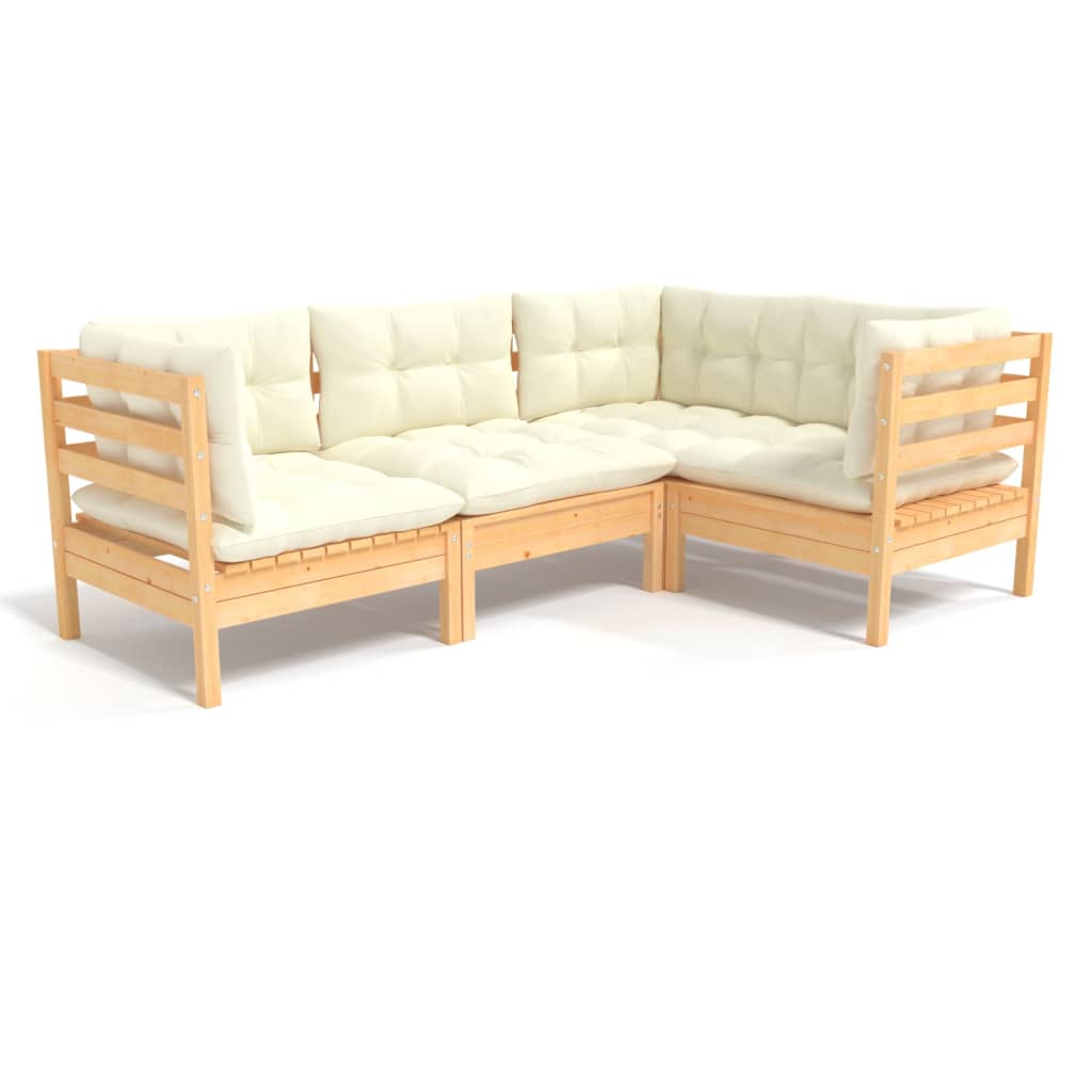Garden Lounge Set Cream cushions with natural pinewood