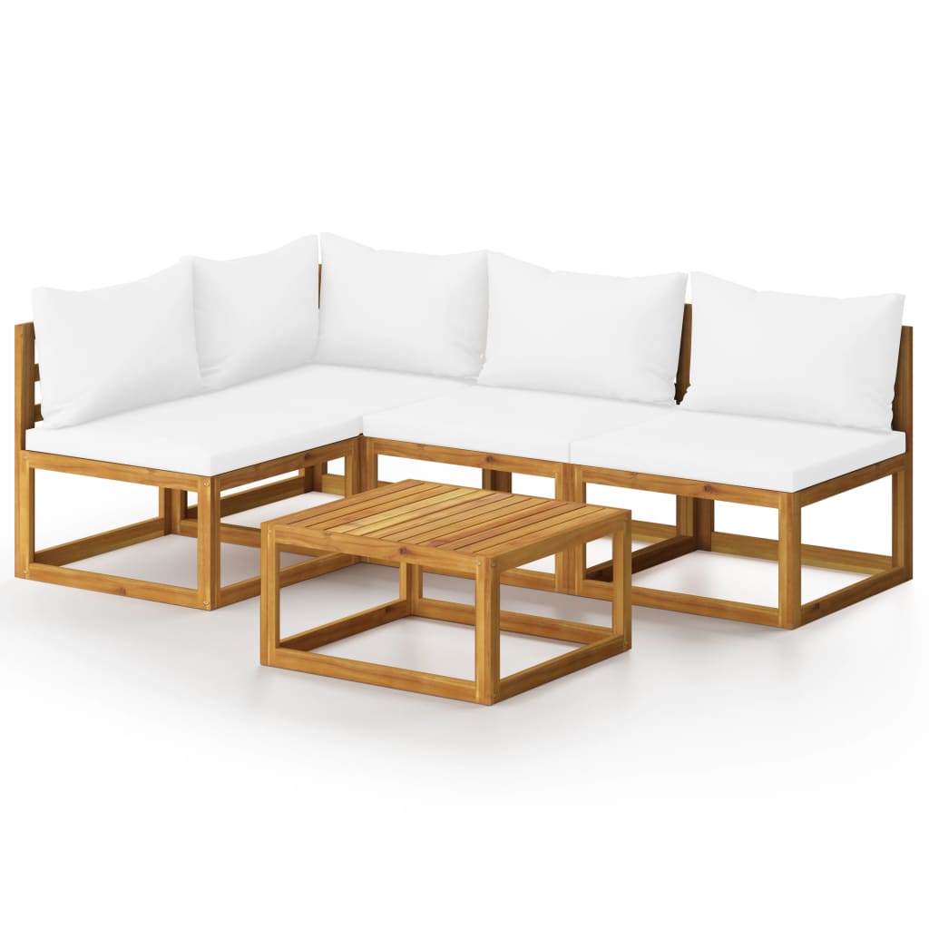 Garden Lounge Set Cream, Natural Wood