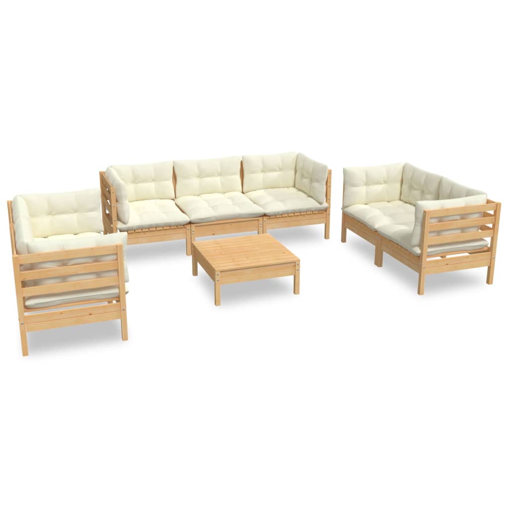 Garden Lounge Set Cream, Natural Wood Solid Pinewood, 100% Polyester