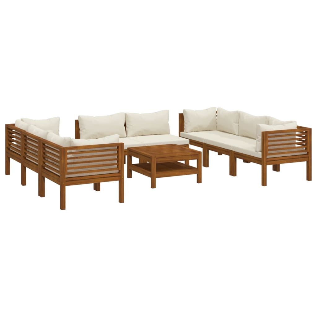Garden Lounge Set Cream Solid acacia wood, 100% polyester fabric