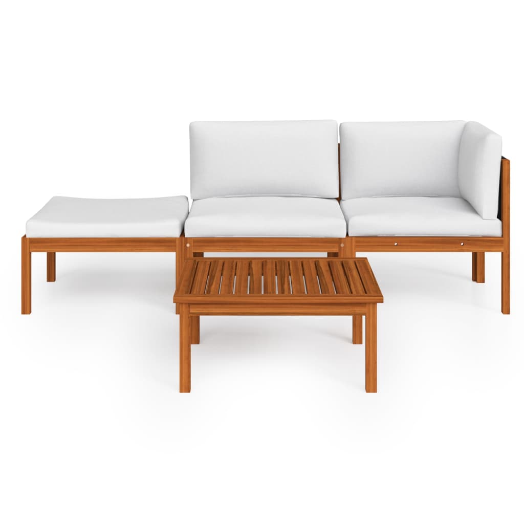 Garden Lounge Set Cream Solid Acacia wood 4 Piece Set Modular
