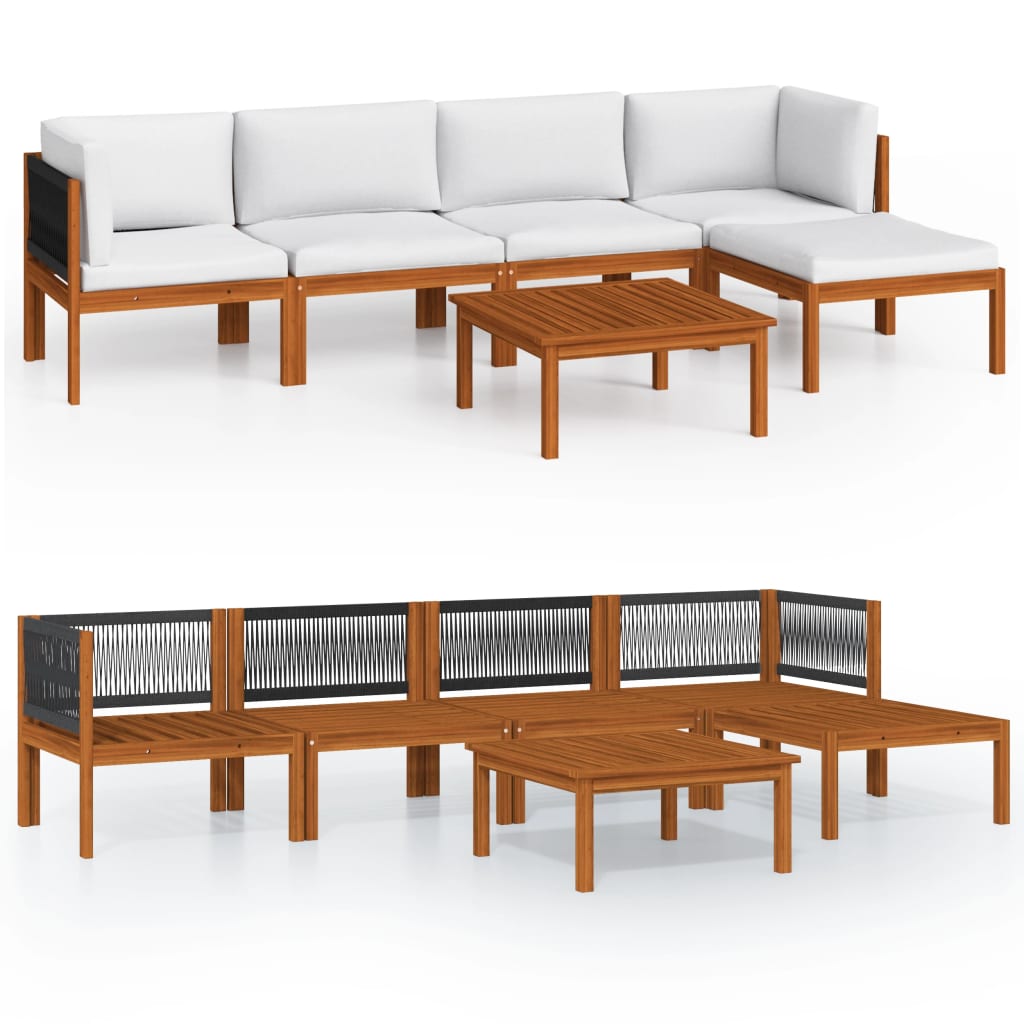 Garden Lounge Set Cream Solid Acacia wood 6-Piece Modular