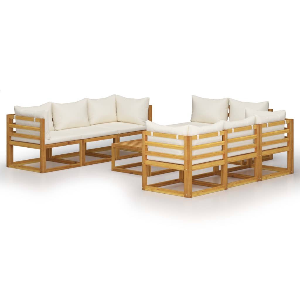 Garden Lounge Set Cream Solid Acacia wood 9-piece set Modular