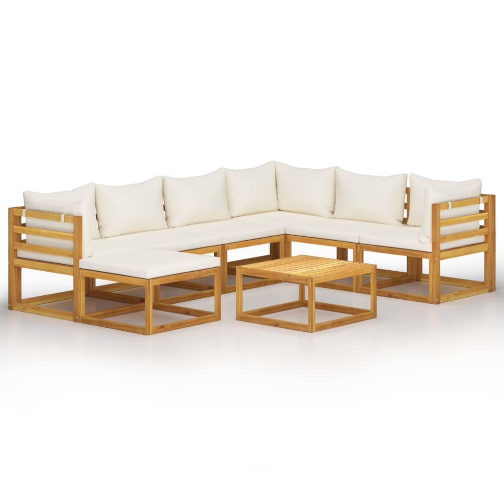 Garden Lounge Set Cream Solid Acacia wood and fabric 8 Piece Set