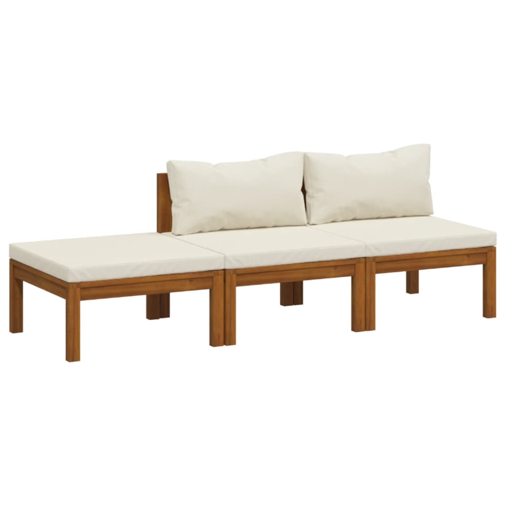 Garden Lounge Set Cream Solid Acacia wood Compact Foldable