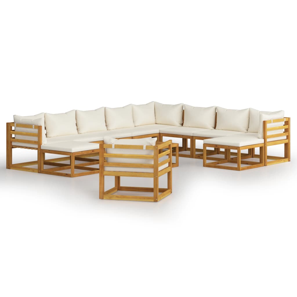 Garden Lounge Set Cream Solid acacia wood, fabric (100% polyester)
