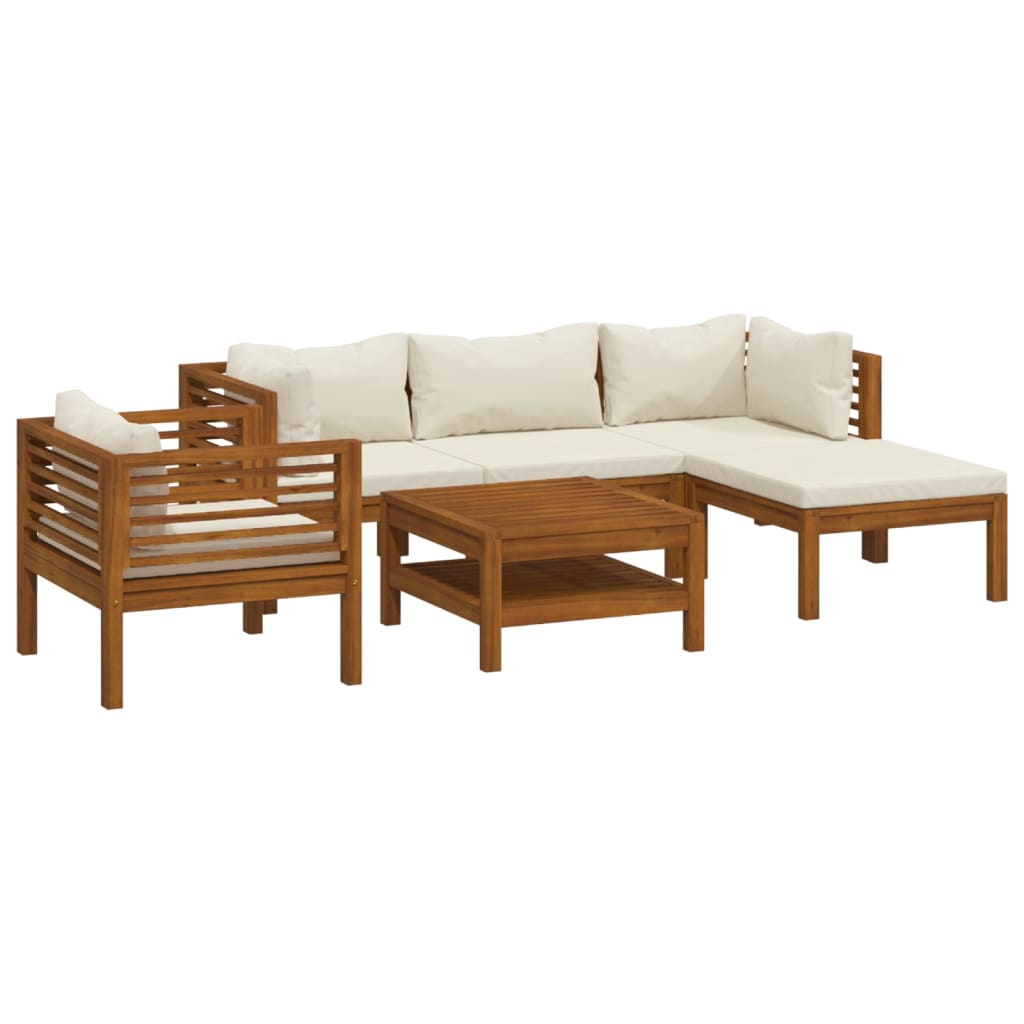 Garden Lounge Set Cream Solid acacia wood, fabric (100% polyester)