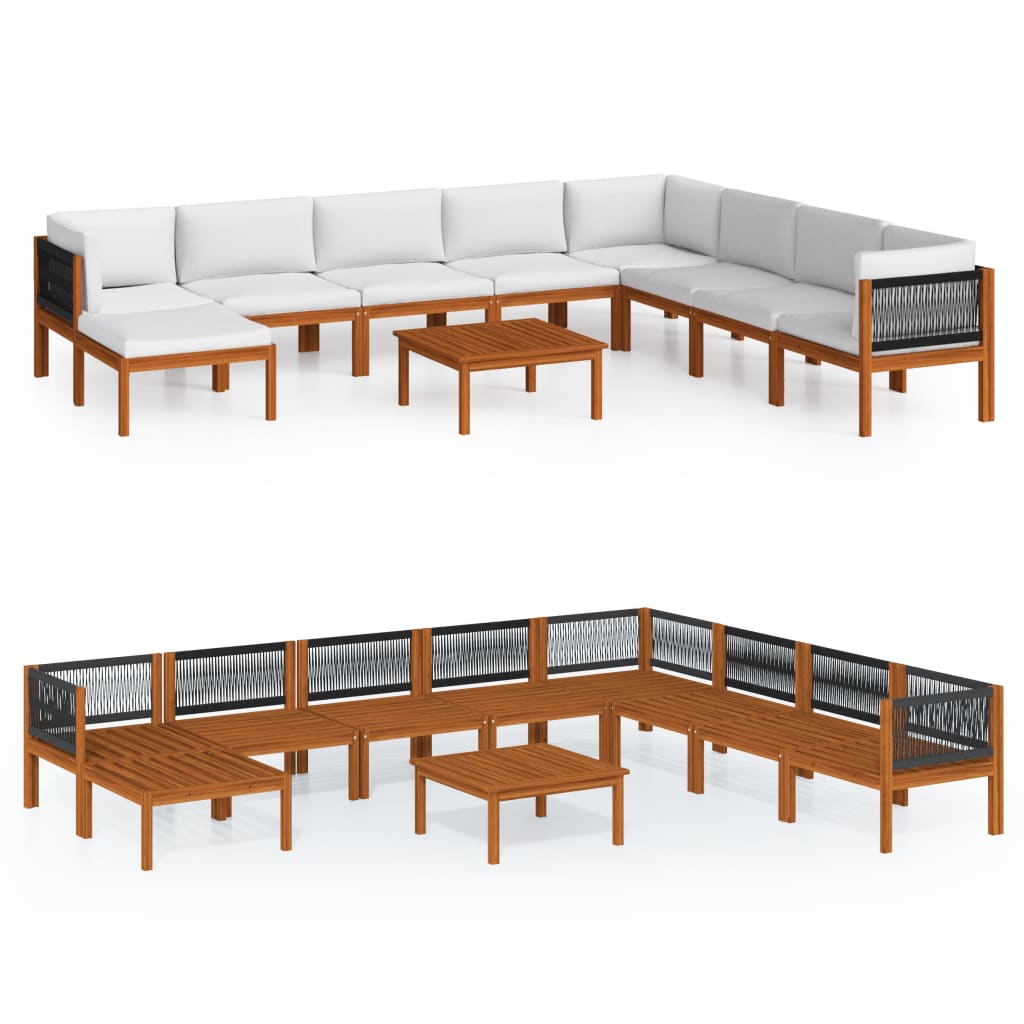 Garden Lounge Set Cream Solid Acacia Wood Large Modular