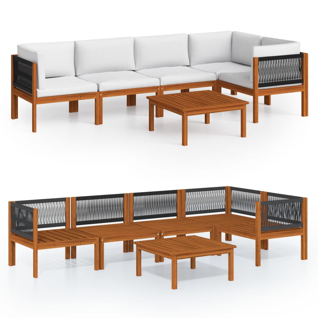 Garden Lounge Set Cream Solid Acacia Wood Large Modular