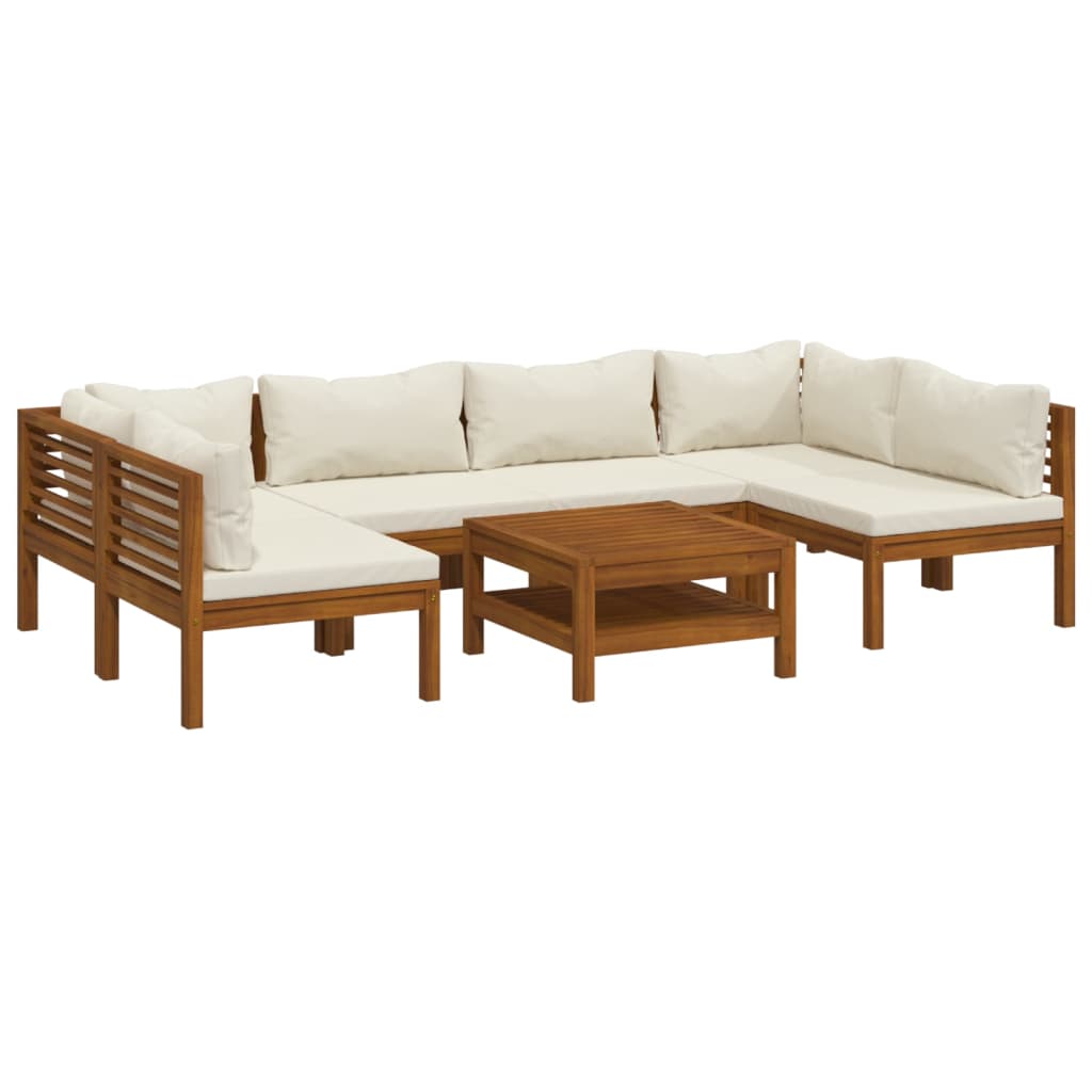 Garden Lounge Set Cream Solid acacia wood Large Modular