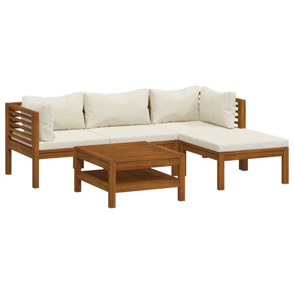 Garden Lounge Set Cream Solid Acacia wood, Polyester Medium