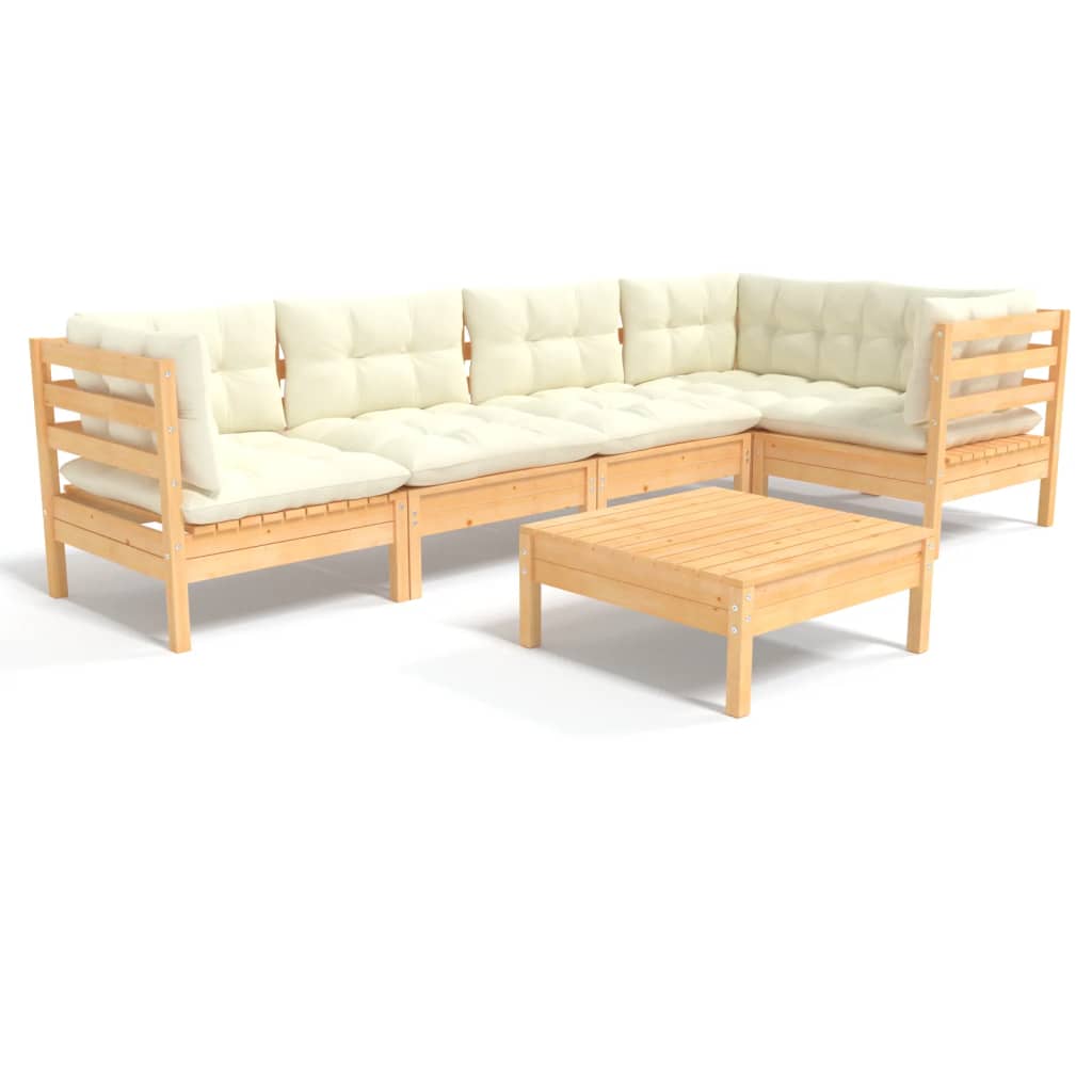Garden Lounge Set Cream Solid Pine Wood 6 Piece Set Modular
