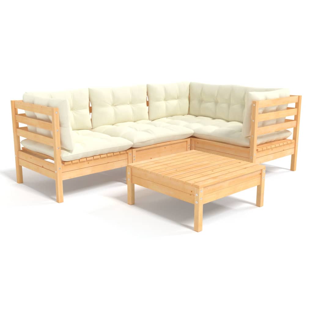 Garden Lounge Set Cream Solid pine wood, fabric (100% polyester)