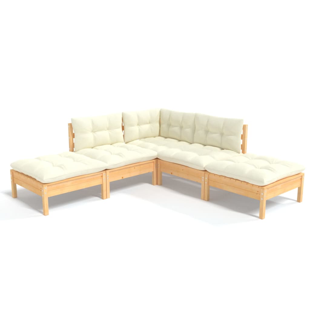 Garden Lounge Set Cream Solid pine wood, fabric (100% polyester)