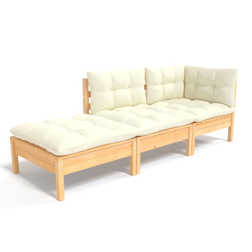 Garden Lounge Set Cream Solid pine wood, fabric (100% polyester)